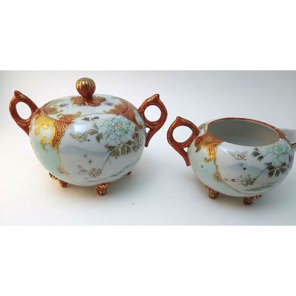 Hand Painted Japanese Geisha Girl Sugar Bowl & Creamer - Picture 6 of 12